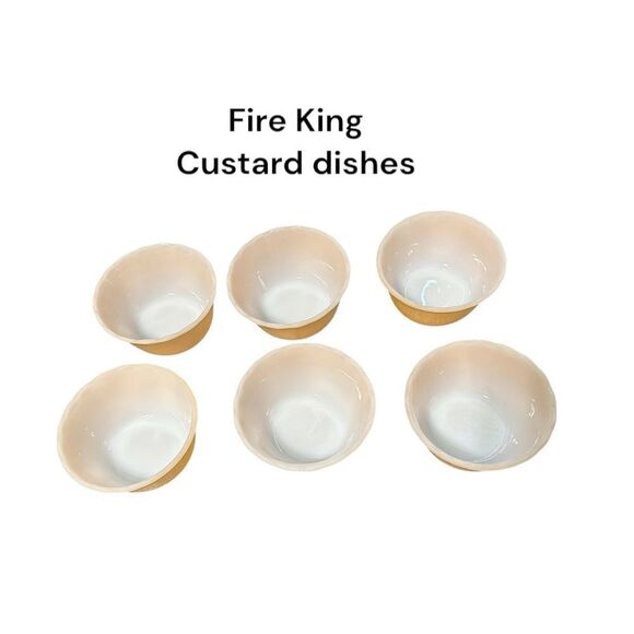 Vintage Fire King 1940’a peach luster glass custard cups, Set of 6 - Picture 2 of 12